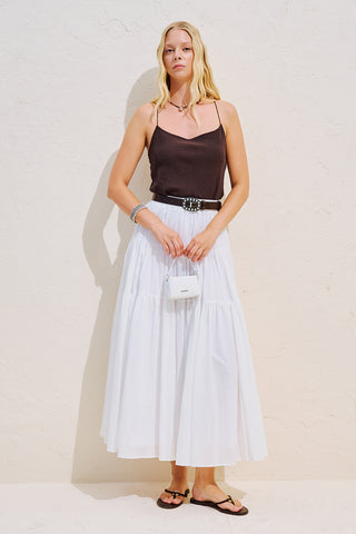 Tiered Gathered Maxi Skirt Ecru