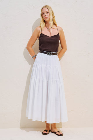 Tiered Gathered Maxi Skirt Ecru