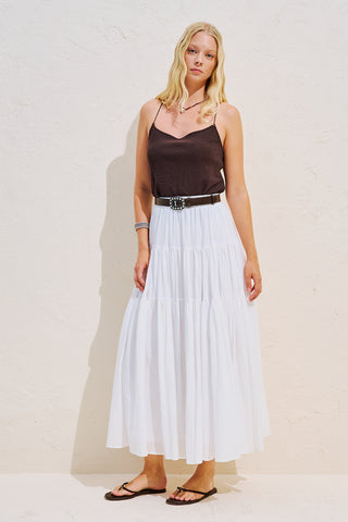 Tiered Gathered Maxi Skirt Ecru