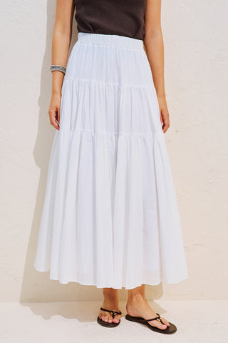 Tiered Gathered Maxi Skirt Ecru