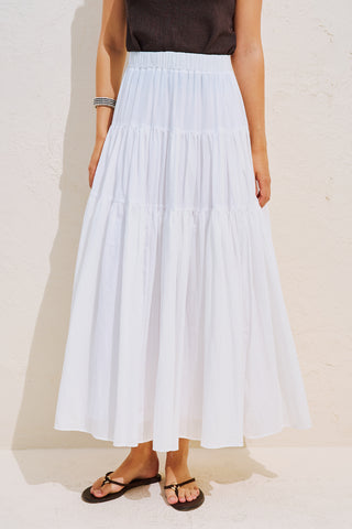 Tiered Gathered Maxi Skirt Ecru