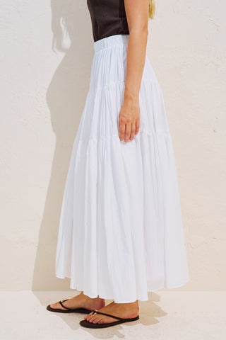 Tiered Gathered Maxi Skirt Ecru