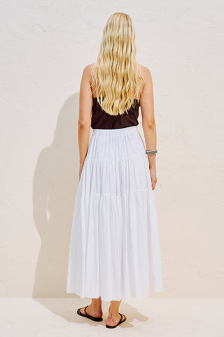 Tiered Gathered Maxi Skirt Ecru
