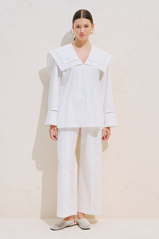 Sailor Collar Shirt With Trim Detail Ecru