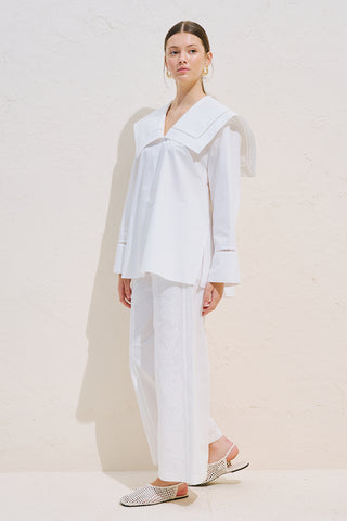 Sailor Collar Shirt With Trim Detail Ecru