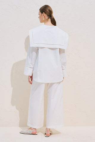 Sailor Collar Shirt With Trim Detail Ecru