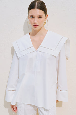 Sailor Collar Shirt With Trim Detail Ecru