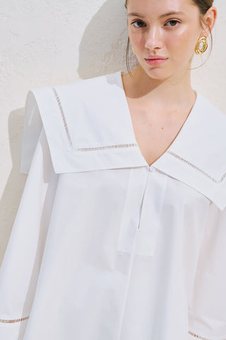 Sailor Collar Shirt With Trim Detail Ecru