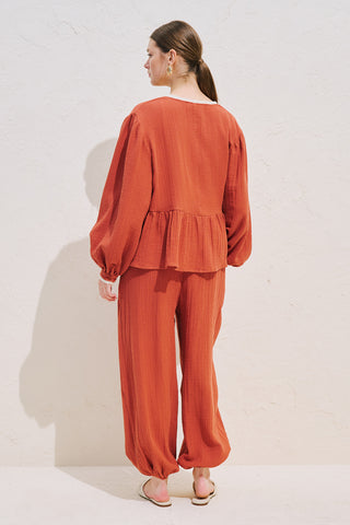 Lace Detail Muslin Blouse Orange