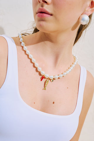 Pearl Charm Necklace Ecru