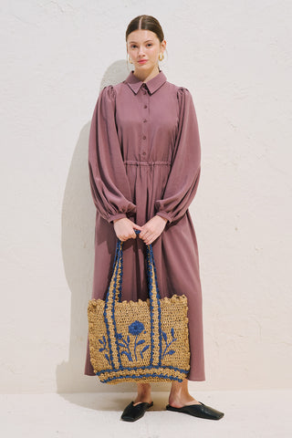 Embroidered Straw Bag Natural