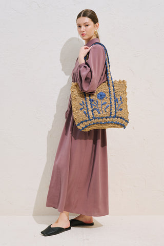 Embroidered Straw Bag Natural