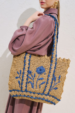 Embroidered Straw Bag Natural