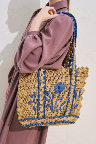 Embroidered Straw Bag Natural