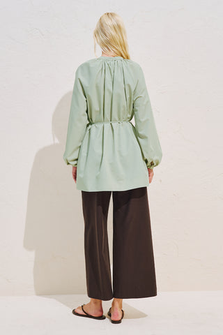 Belted Balloon Sleeve Tunic Pistachio