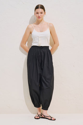 Balloon Leg Drawstring Trousers Black