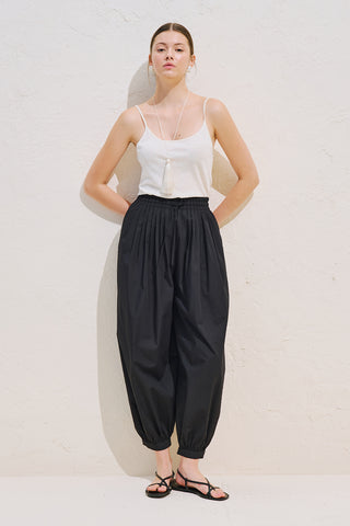 Balloon Leg Drawstring Trousers Black
