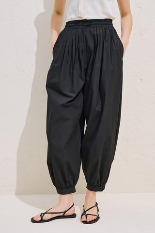 Balloon Leg Drawstring Trousers Black
