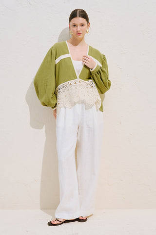 Lace Detail Muslin Blouse Green