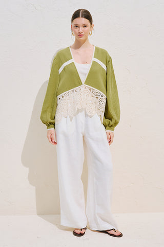 Lace Detail Muslin Blouse Green
