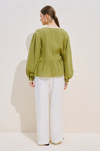 Lace Detail Muslin Blouse Green