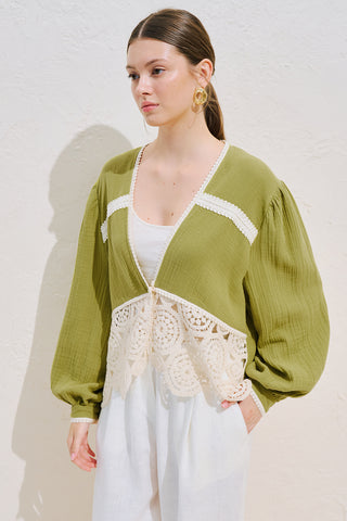 Lace Detail Muslin Blouse Green