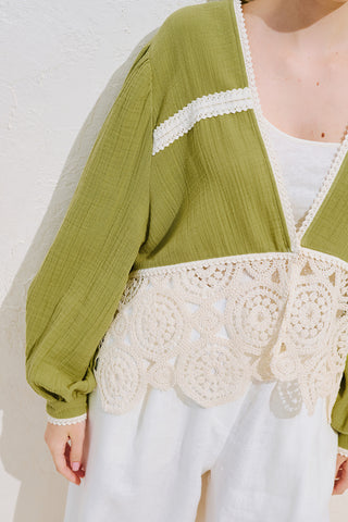 Lace Detail Muslin Blouse Green