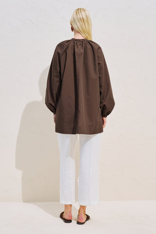 Belted Balloon Sleeve Tunic Brown