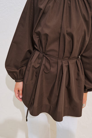 Belted Balloon Sleeve Tunic Brown