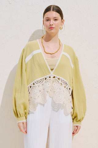 Lace Detail Muslin Blouse Yellow