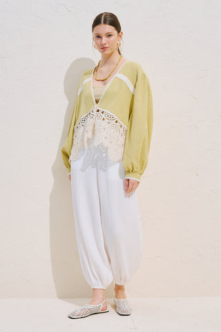 Lace Detail Muslin Blouse Yellow