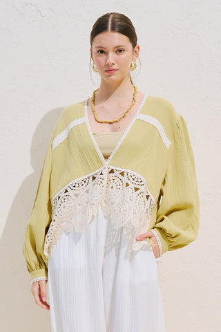 Lace Detail Muslin Blouse Yellow