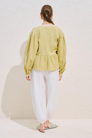 Lace Detail Muslin Blouse Yellow