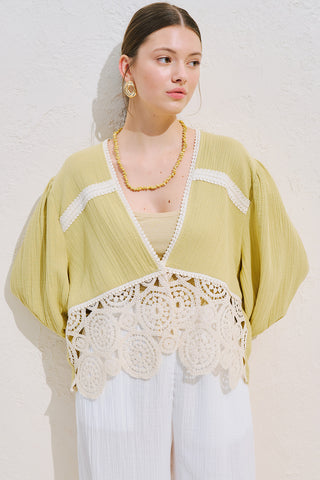 Lace Detail Muslin Blouse Yellow