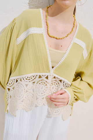 Lace Detail Muslin Blouse Yellow