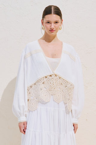 Lace Detail Muslin Blouse Ecru
