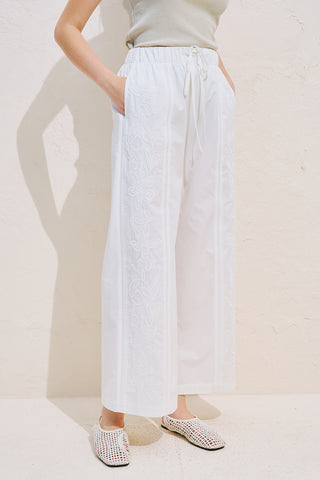Limited Edition Embroidered Trousers Ecru