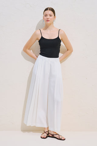 Linen Blend Wide Pleated Trousers Ecru