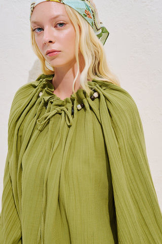 Gathered Neck Muslin Blouse Green