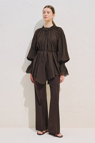 Lace Sleeve Edition Blouse Dark Brown