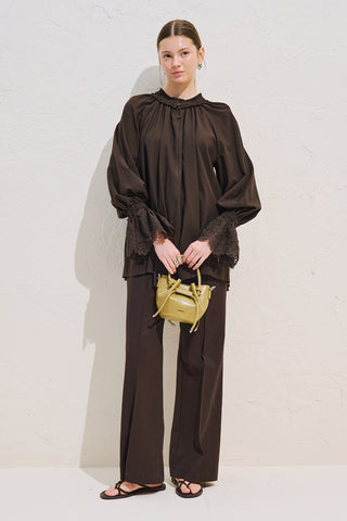 Lace Sleeve Edition Blouse Dark Brown