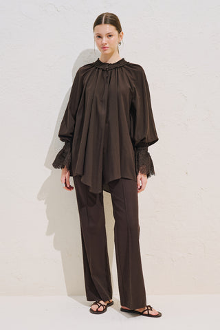 Lace Sleeve Edition Blouse Dark Brown