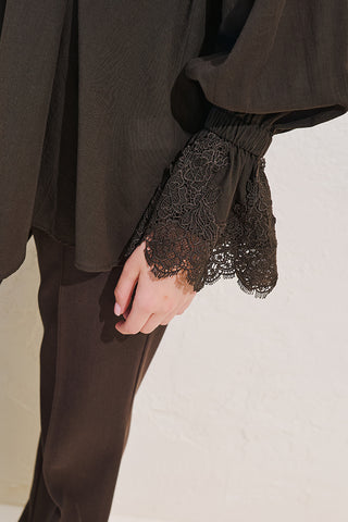 Lace Sleeve Edition Blouse Dark Brown