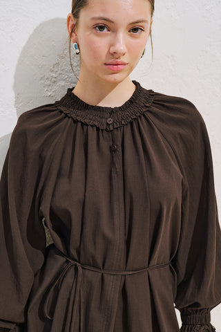 Lace Sleeve Edition Blouse Dark Brown