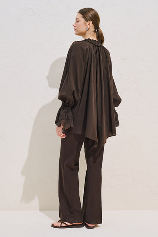 Lace Sleeve Edition Blouse Dark Brown