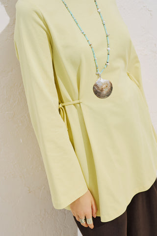 Waist Tie Long Sleeve T Shirt Yellow