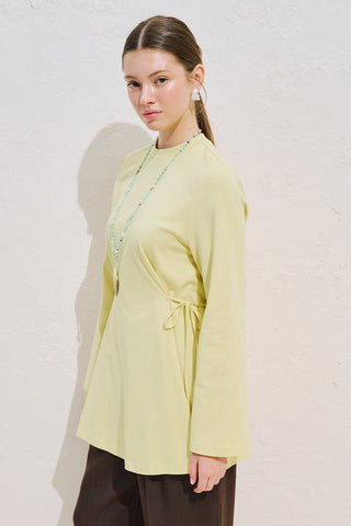 Waist Tie Long Sleeve T Shirt Yellow