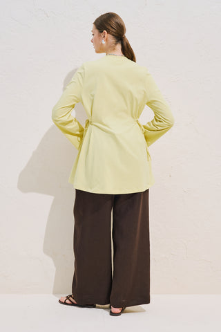 Waist Tie Long Sleeve T Shirt Yellow