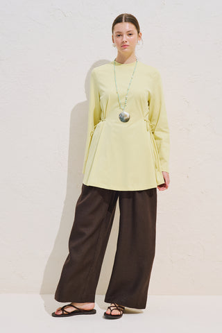Waist Tie Long Sleeve T Shirt Yellow