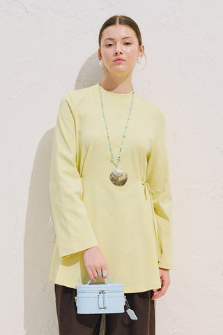 Waist Tie Long Sleeve T Shirt Yellow